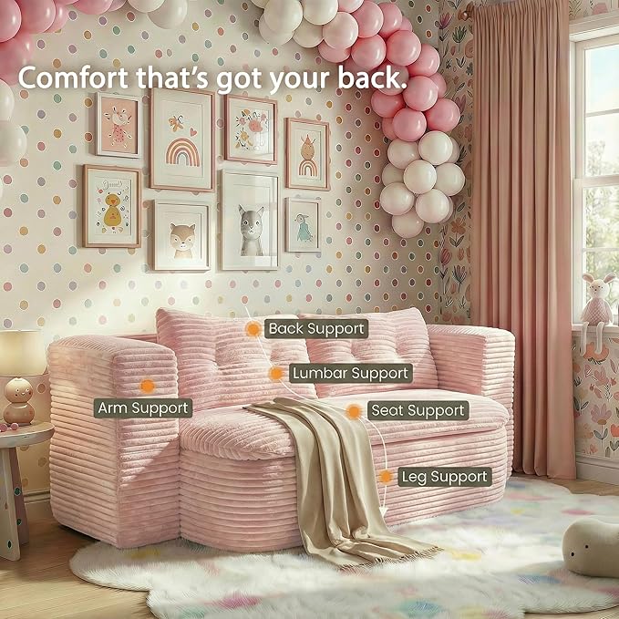 78.7-inch Folding futon Sofa BedConvertible Sleeper Couch BedComfy Memory Sponge Double Sofa Mattress for Living Room(Pink+Blanket) | No Assembly Boneless Skin-Friendly Corduroy breathable mater