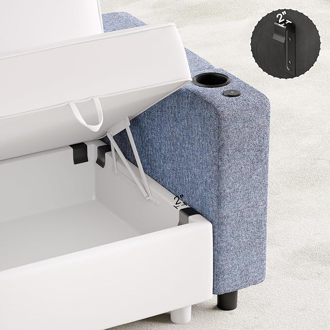 Armrest Module for Modular Sectional Sofa Couch Sofa Armrest with Cup Holder Couch Caddy with Storage Wireless Charging Stand &amp LED Light IncludedBlue
