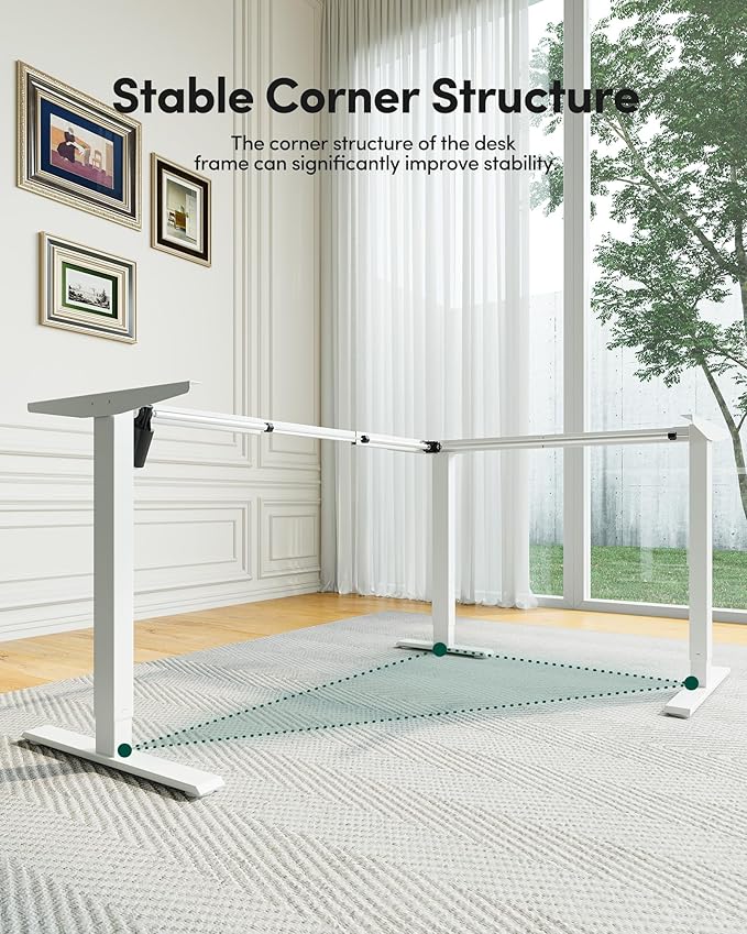 FEZIBO L Shaped Electric Standing Desk 63 x 48 inch Large with Drawers | Reversible Tabletop 2 Memory Height Settings | Home Office &amp Gaming Height-Adjustable Table White（2 Packages）