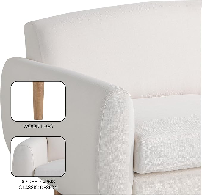 Serta Gatewood 61.2 Modern Boho Sofa Curved Arms and Back Cushion Dream Coil Comfort Solid Wood Legs Easy Assembly Woven Polyester Fabric Cream