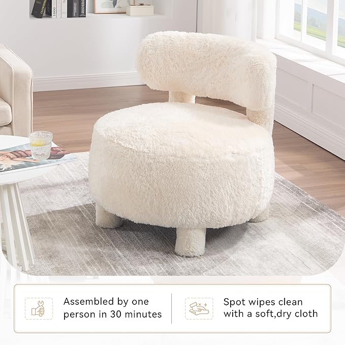 Dgcoab Plush Accent Chair Upholstered Club Chair Curved Back Accent Single Sofa Solid Wood Legs Comfort Single Reading Lounge Sofa for Living Reading Bedroom White