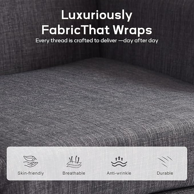 HUIMO Accent Chair Living Room Chair Upholstered Button Tufted Armchair Linen Fabric Sofa Chairs for Bedroom Living Room Mid Century Modern Comfy Reading Chair (Grey)