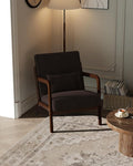 Garvee Mid-Century Modern Accent Chair Sherpa Upholstery Solid Wood Armchair with Removable Lumbar Pillow Sturdy Reading Chair for Living Room Bedroom Guest Room Easy Assembly Brown