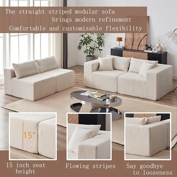 104 Modern Modular Sectional Sofa with Chaise &amp No Assembly Deep Seat 4-Seater L-Shaped Boneless Couch with Memory Foam &amp Corduroy Fabric Comfy Sectional Couches for Living Room Beige