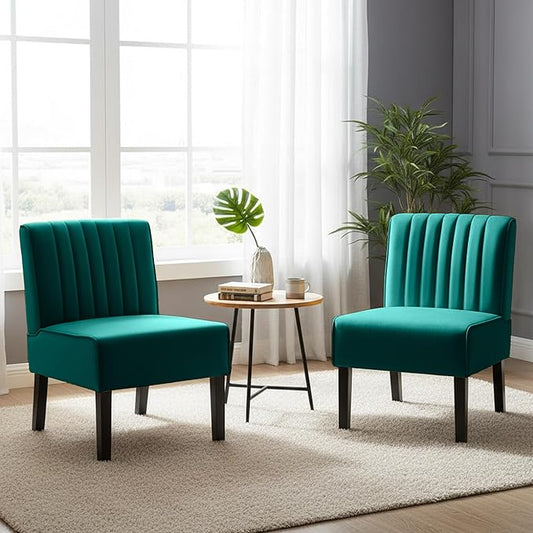 Reeso Mid Century Modern Accent Chairs Set of 2 with Minimalist Design Elegant Velvet Upholstery and Solid Wood Legs Ideal for Living Room or Bedroom Pine Green