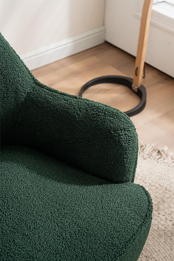 Modern Soft Green Teddy Fabric White Ergonomics Accent Chair Living Room Chair Bedroom Chair Home Chair with Gold Legs and Adjustable Legs Family Room Sofa Armchair Furniture for Indoor Home (Green)