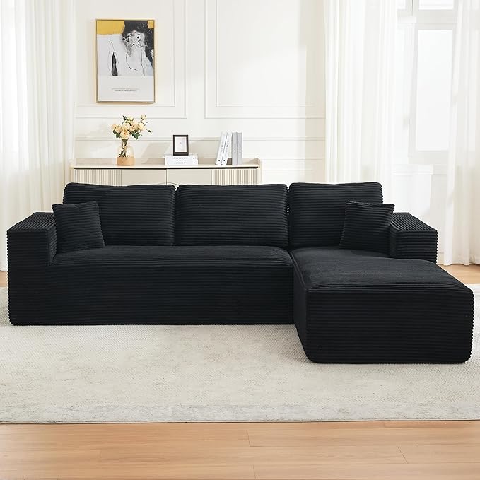 106 Cloud Modular Sectional Sofa Couch with L-Shape ChaiseModern Boneless Sectional Couch with Deep SeatUpholstered Couches for Living Room BedroomNo Assembly RequiredBlack