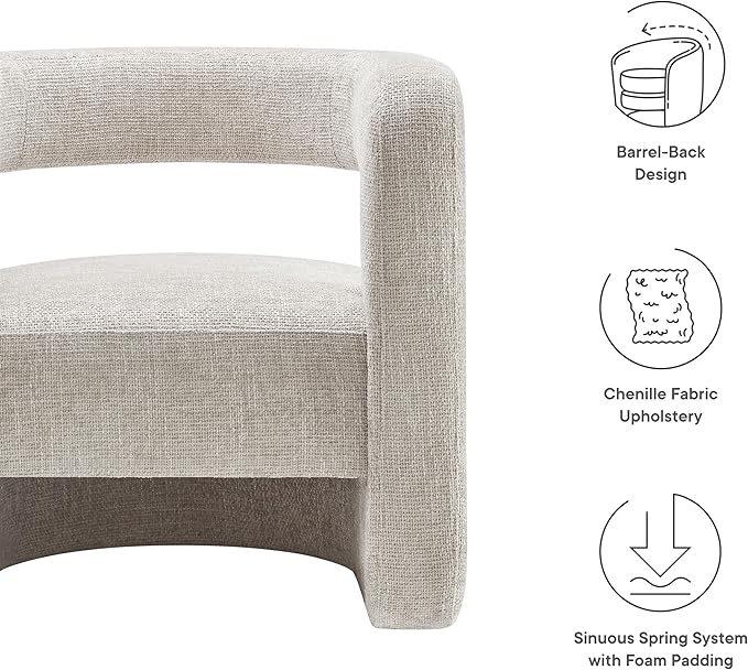 Modway Jaylin Chenille Accent Chair in Dove Gray - Upholstered Comfy Club Chair - Modern Soft Barrel Chair - Round Leisure Accent Chair with Curved Back for Living Room Bedroom Home Office