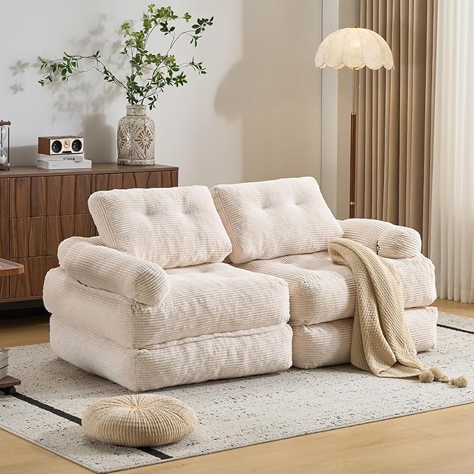 Folding Sofa Bed with ArmrestConvertible Sleeper Chair for Adults Folding Sofa Bed Foam Filling Couch with PillowSleeper Chairs Single Size Floor MattressWhite