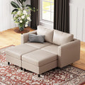 ABCASA 64.6 Faux Leather Loveseat Sleeper Sofa Bed with Storage Seat Modern Modular Sectional Couch Deep Seat with Reversible Chaise 2-Seat Whitesand for Apartment Living Room Bedroom