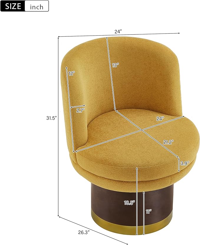 Christopher Knight Home Mirin Upholstered 360° Swivel Accent Chair Chenille Fabric Swivel Barrel Chair Modern Vanity Chair for Living Room Bedroom Yellow+Brown