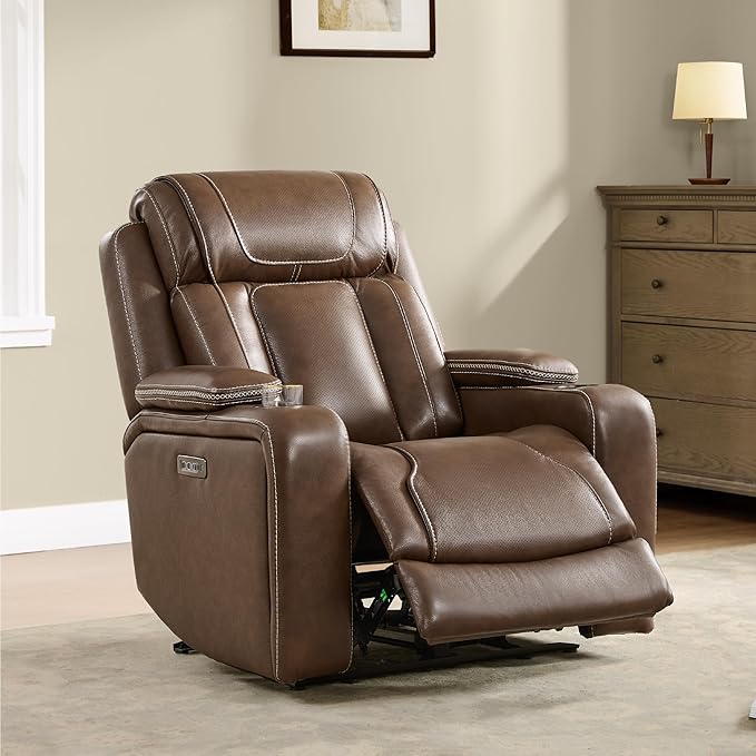 Watson &amp Whitely Genuine Leather Electric Recliner Chairs Oversized Super Zero Gravity Recliner Triple-Motor W Adjustable Lumbar Headrest Support &amp Hidden Storage Cafe Brown