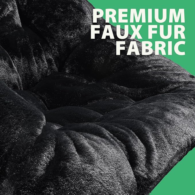 OAKHAM Comfy Chair for Adults Soft Faux Fur Folding Lounge for Bedroom Living Room Dorm Rooms Flexible Reading Chair for Teens Kids X-Large Foldable (Ottoman-Black)