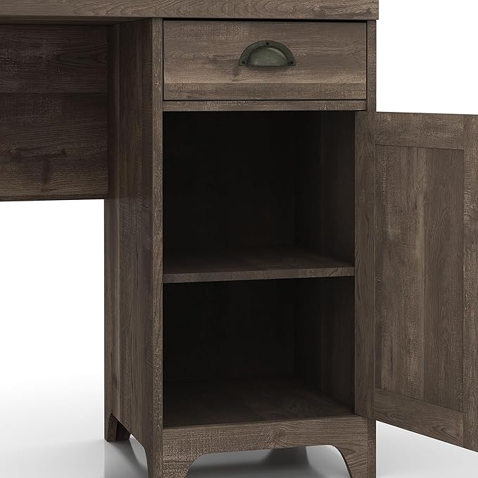 24/7 Shop at Home Holbrook Traditional 1 Drawer Wood L-Shaped Computer Desk with 2 Adjustable Shelves 1 Cabinet Door for Workstation Home Office Study Room Oak Brown