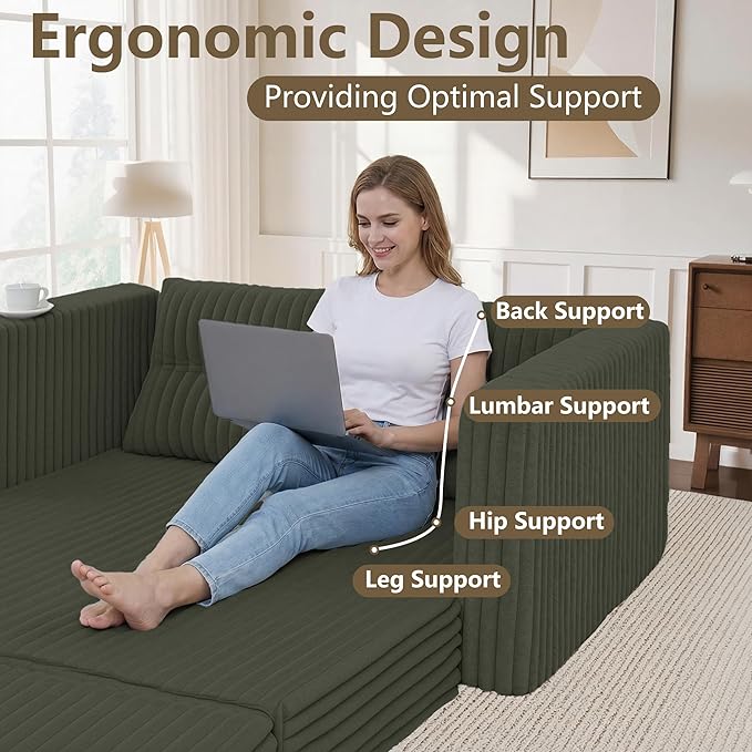 HABUTWAY Folding Sofa Bed 2 in 1 Convertible Sleeper Chair with Pillow Portable Fold Out Chair Bed with Armrest Comfy Floor Couch Lazy Sofa for Living Room Bedroom Dorm Home Office Green
