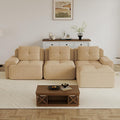 117.3 Modern L Shape Boneless Couch with Ottoman 3 Seater Corduroy Modular Sectional Sofa Comfy Cloud Sleeper Sofa with Deep Seat Upholstered Couches for Living Room Apartment Camel