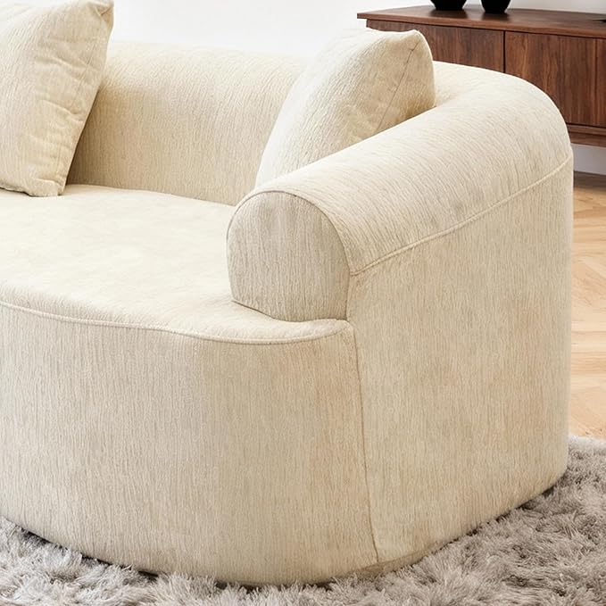 Curved Boneless Sofa Couches 4-Seat Tight Backrest Couch for Living Room Bedroom Boneless Cloud Sofa with 4 Pillows Floor Sofa in A Box No Assembly Required