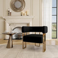 Modern Barrel Accent Chair for Living Room Comfy Velvet Upholstered Armchair with Semi-Open Back Reading Chair Single Sofa Chair with Gold Metal Legs for Bedroom Vanity Reception Black 1 PC