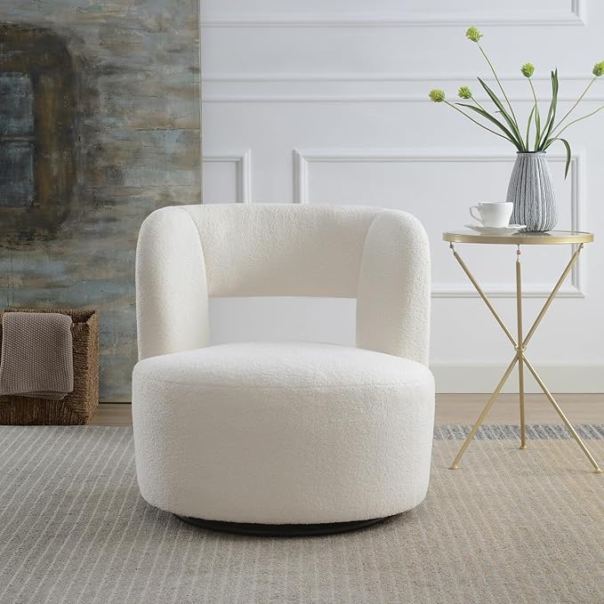 Swivel Barrel Chair with Plush Teddy Fabric: Comfy Round Accent Chair for Living Room Bedroom &amp More