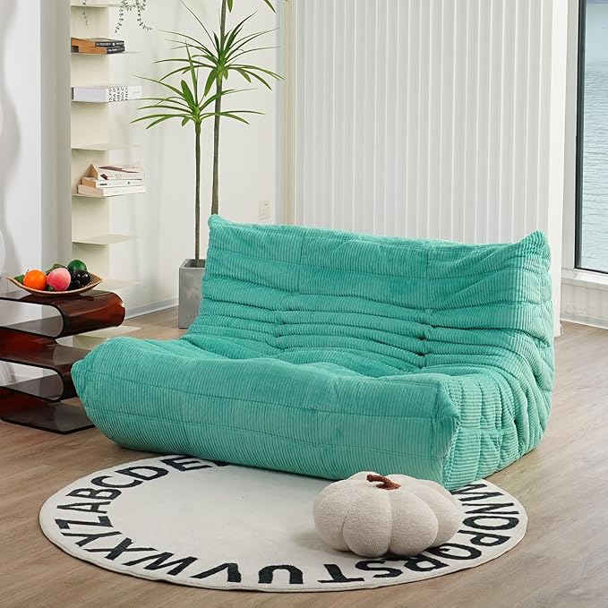N&ampV Fireside Loveseat Mid Century Armless Twin Size Floor Sofa Soft Premium Corduroy Floor Lounge Chair Foam Sofa Accent Chair for Living Room Bedroom and Office Jade
