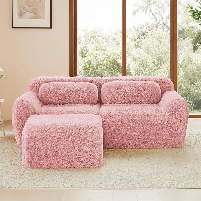 Boneless Couch Modular Sectional Sofa Comfy Cloud Couch No Assembly L Shaped Couches 80.4 Modern Sectional Couches for Living Room Deep Seat Loveseat Sofa Floor Sofas Anti-SlipPink