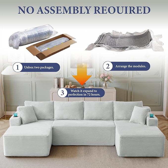 133 Sectional Couches for Living Room Cloud Couch Sofa with L-Shape Upholstered Boneless Couchs Modern Modular Sectional Couch with Chaise (Light Grey 133 W+U Facing Chaise)