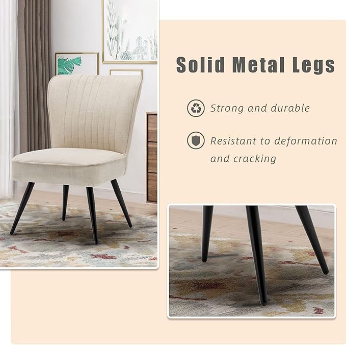 annjoe Armless Dining Chair Accent Chairs Upholstered Slipper Chair Single Sofa Living Room Chairs with Metal Leg Set of 2 for Home Kitchen Office Bistro Cafe Ivory