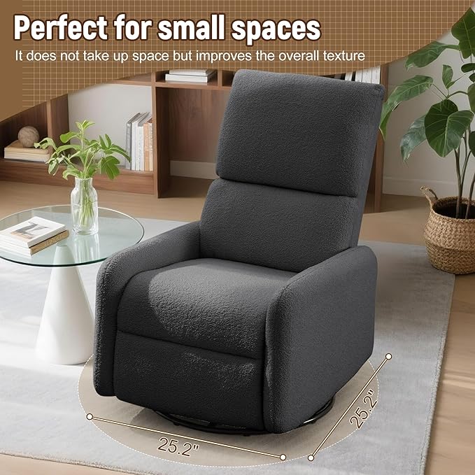 360° Rocking Chair Nursery Rocker Chair with Side Pockets Glider Nursing Chair with Steel Structure Base Small Chair for Small Spaces Sherpa Swivel Accent Chairs for Living Room Nursing