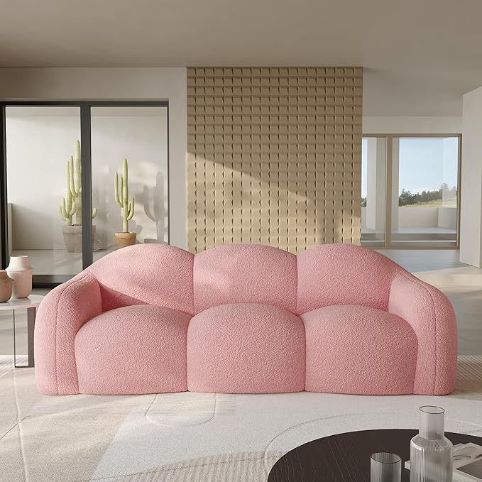 JACH Small Minimalist Sofa for Apartment Modern Comfy Upholstered Sofas Boneless Leisure Couches 3-Seater Cloud Couch for Living Room Bedroom Small Space (Pink No Assembly Required)