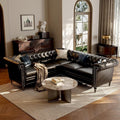 Faux Leather Sectional Sofa for Living Room Modern Chesterfield Reversible L Shaped Couch with Rolled Arms and Nailhead 5 Seat Corner Sofa Couch for Small or Large Space (Black)