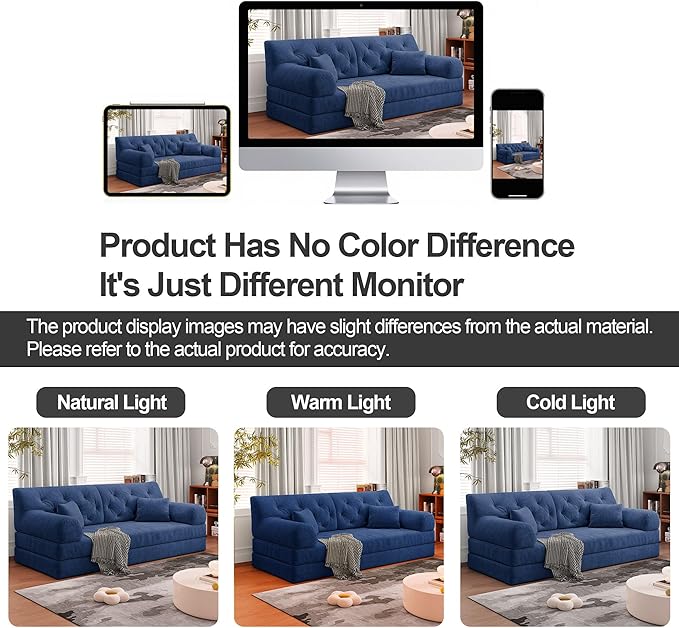 5-in-1 Folding Convertible Sofa Bed Loveseat Sleeper with Pull-Out Bed Floor Sofa Modular Futon Couch 79 Oversized Corduroy Upholstered Boneless Couch for Living Room Bedroom Lounge Blue-C