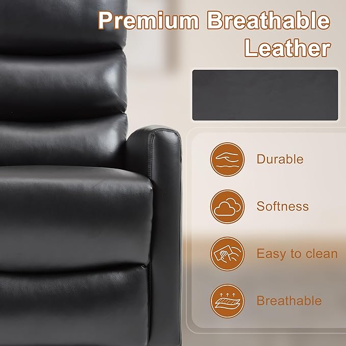 Manual Swivel Rocker Recliner Chair for Adults Overstuffed Reclining Glider Chair for Nursing with Vibration Massage &amp Heat Living Room Rocking Recliner 3-Stage backrest Faux Leather Black
