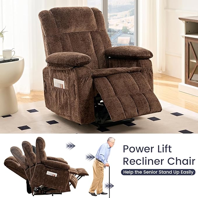 ijuicy Dual Motor Recliner ChairElectric Lift Reclining Lounge Chair with Lumbar Heating and Vibrating Massage for SeniorsAdjustable Reclining Electric Massage ChairBrown