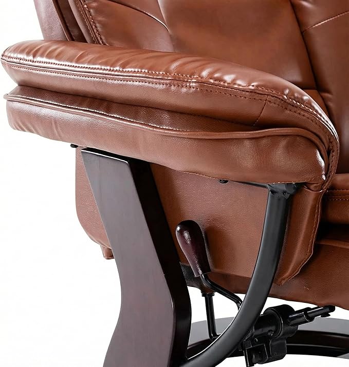 Argus Swivel Recliner with Ottoman PU Leather &amp Wood Base Reclining Chair with Footrest Ultra-Plush Double Foam for Living Room Bedroom and Office Set of 1