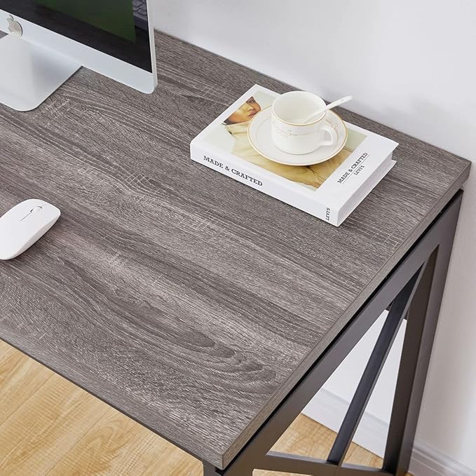 BON AUGURE Industrial Computer Desk Rustic Wood Desks for Home Office Sturdy Metal Writing Work Table (60 Inch Dark Grey Oak)