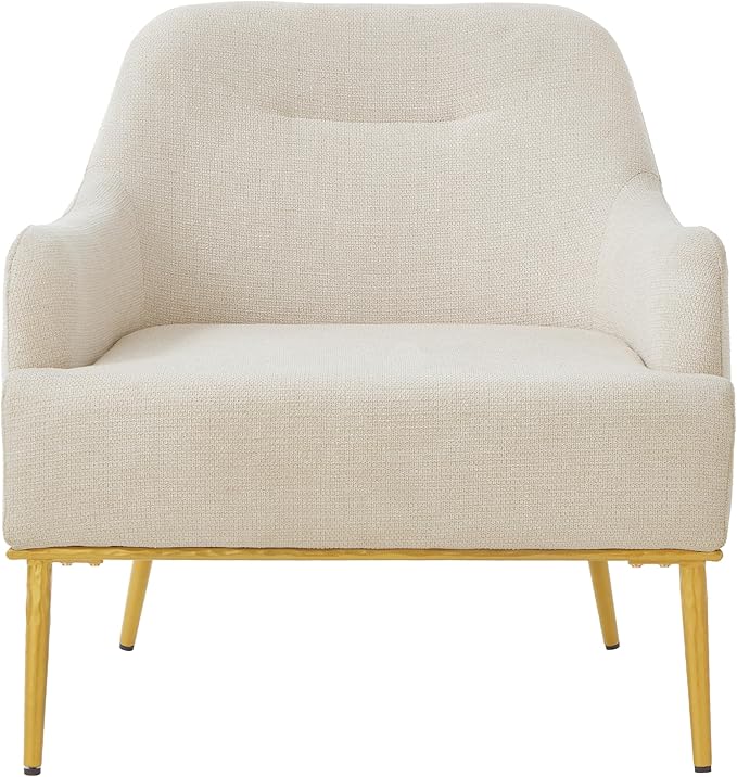Christopher Knight Home Justin Modern Accent Chair with Metal Legs Chenille Upholstered Lounge Chair Indoor Curved Backrest Armchair Soft Cushion Seating for Living Room Reading Home Beige