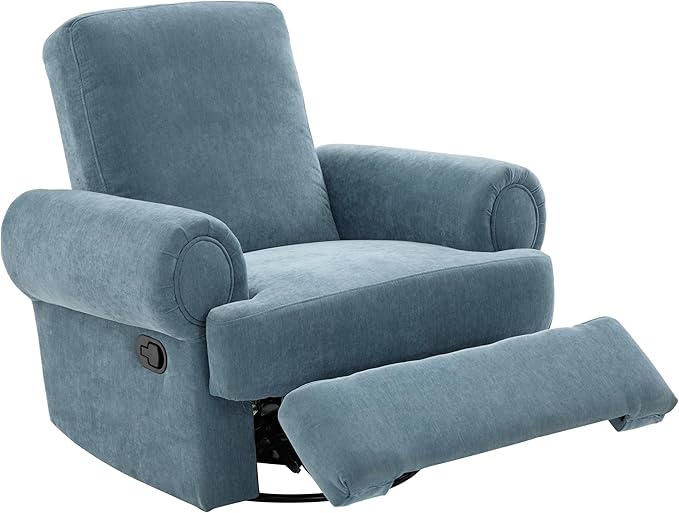 Christopher Knight Home Besty Chenille Upholstered Swivel Recliner Chair Wooden Swivel Accent Chair with Adjustable Backrest Super Comfort Rocker Recliner Sofa for Living Room/Bedroom Sky Blue