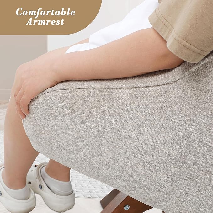 Athena Collection Modern Accent Chair Comfy Swivel Reading Chair for Adults Soft Upholstered Fabric Armchair with Wooden Legs for Living Room Bedroom Dorm Office White
