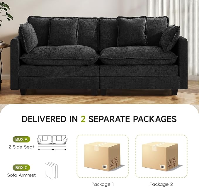 2-Seater Cloud Couch Oversized Comfy Modular Sectional Sofa with Deep Seat Cushions Chenille Loveseat for Living Room Apartment &amp Small Spaces Dark Grey