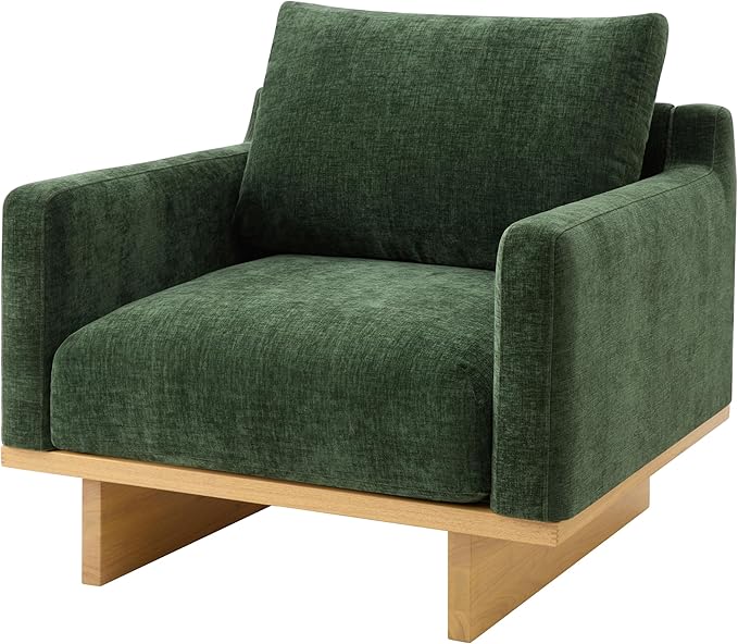 Christopher Knight Home Modern Minimalist Accent Chair with Solid Wood Frame Soft Cushions Spacious Seat Living Room Bedroom Reading Chair Green