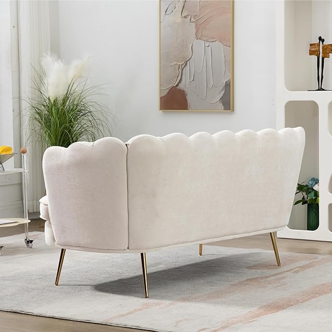 59 Wide Modern Boucle Loveseat Small Sofa Small Mini Room Couch 2-Seater Sofa with Gold Metal Legs for Space Office Studio Apartment Bedroom (Beige)