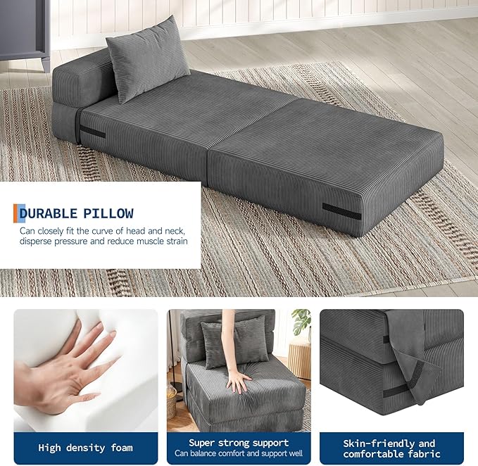 Garvee 2 Pcs Folding Sofa Bed Chair Convertible Couches with Foldable Design Comfortable Cloud Couch for Living Room Multi-Functional Sectional As Comfy Couch &amp Bed