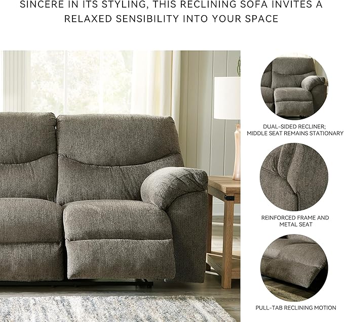 Signature Design by Ashley Alphons Transitional Tufted Reclining Sofa Light Gray