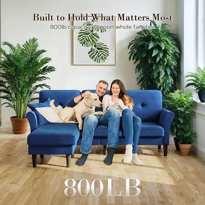 Sofas for Living Room 83 Velvet Sectional Couch with Moveable Ottoman Midcentury Modern Small Sectional Couch L Shape Sofa &amp 3 Seater Couches for Living Room Apartment Bedroom Blue