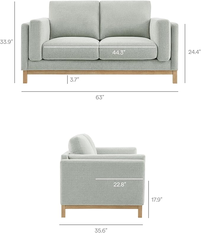 Modway Roscoe 63 Inch Fabric Loveseat in Mist - Comfortable Upholstered 2 Seater Couch for Living Room Apartment or Office Seating