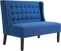 HOMCOM Wingback Double Sofa Linen Fabric Upholstery Button Tufted Loveseat Armless Couch Modern Contemporary Living Room Settee with Wood Legs Blue