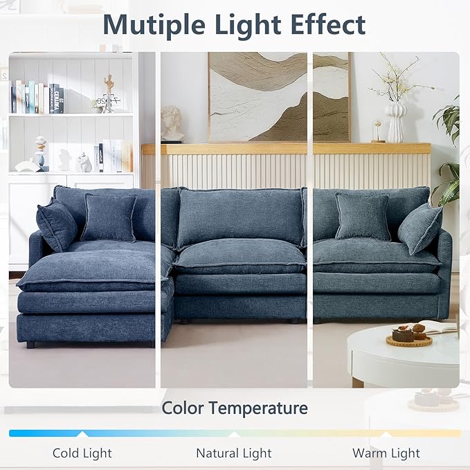 GNIXUU 102 Modular Sectional Sofa L Shaped Cloud Couch with Movable Ottoman &amp 4 Pillows Deep Seat Chenille 4 Seater Sectional Couches for Living Room Apartment (Blue)