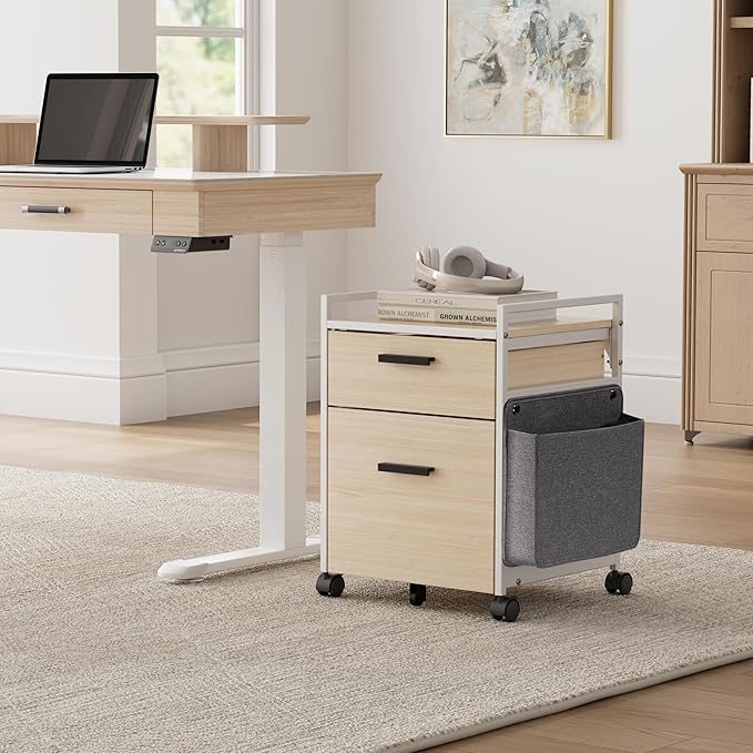 EUREKA ERGONOMIC 2-Drawer Mobile File Cabinet with Wheels Solid Wood Rolling Storage Cabinet for Home Office Space-Saving Under Desk Organization with Printer StandWhite