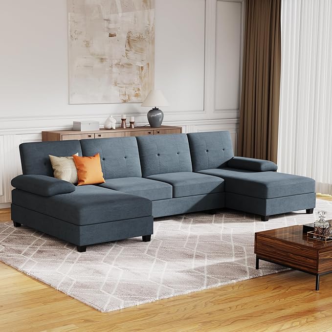 JAMFLY Sectional Sofa Couches for Living Room U Shaped Sofa Living Room Furniture Sets 4 Seat Modular Sectional Couch with Chaise Grey