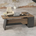 L Shape Executive Desk Large Office Desk with Drawers &amp Shelves 78.74 Inches Industrial Wooden Desk with Storage Modern Computer Desk for Home Office Black and Brown Left Side